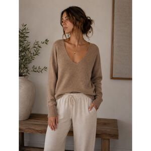 JAMES PERSE Tan V Neck Cashmere Pullover Sweater Top   Women's Size Small